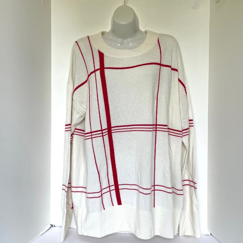 Equipment Wool Cashmere Sweater Womens Large White Oversized Crew Neck Red Cozy - Picture 3 of 11